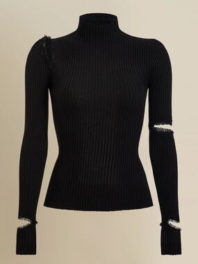 Salem Sweater by Contessa Mills, Goth Ribbed Cold-Shoulder Long-Sleeve Top